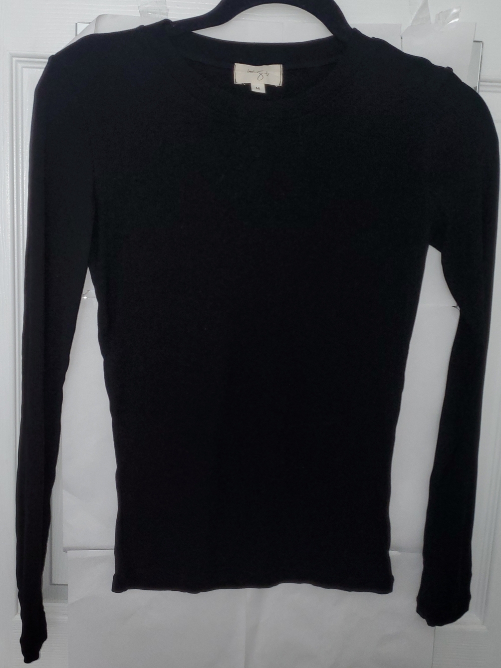 Ribbed Black Crewneck Slim Long-Sleeve
